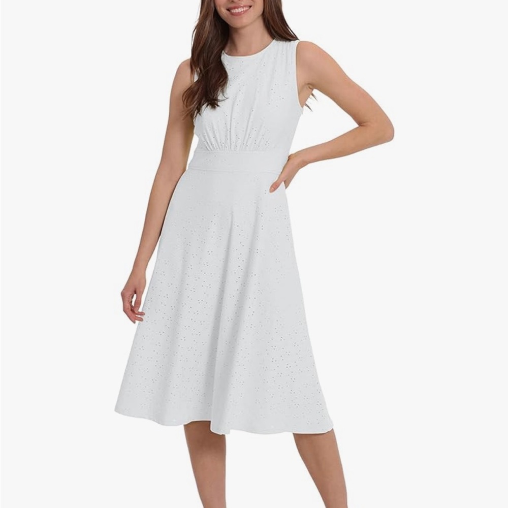 NWT LONDON TIMES White Tiered Eyelet Dress